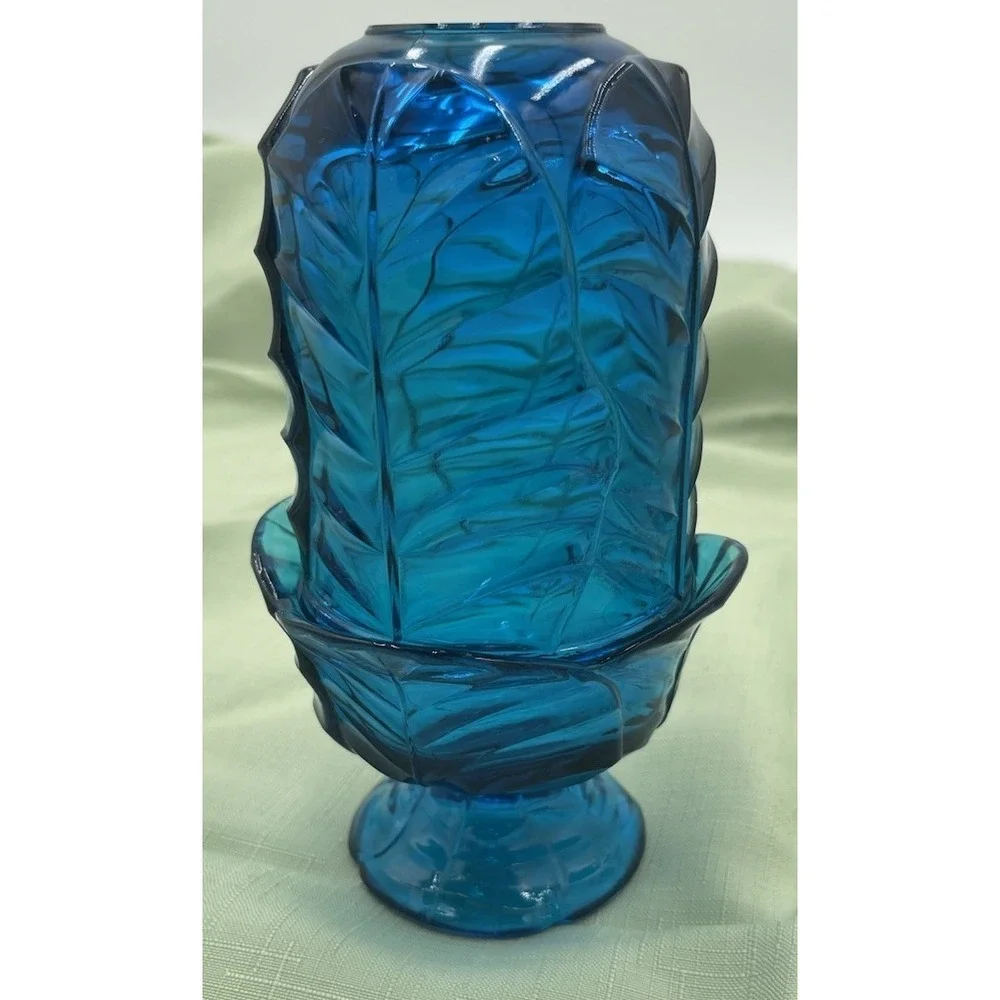 Viintage Viking Glass Epic Glimmer Leaf COBALT BLUE Bluenique Fairy Lamp